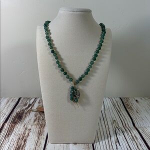 Burmese Jade Gemstone Bead Handmade Beaded Mala Necklace with OM Charm